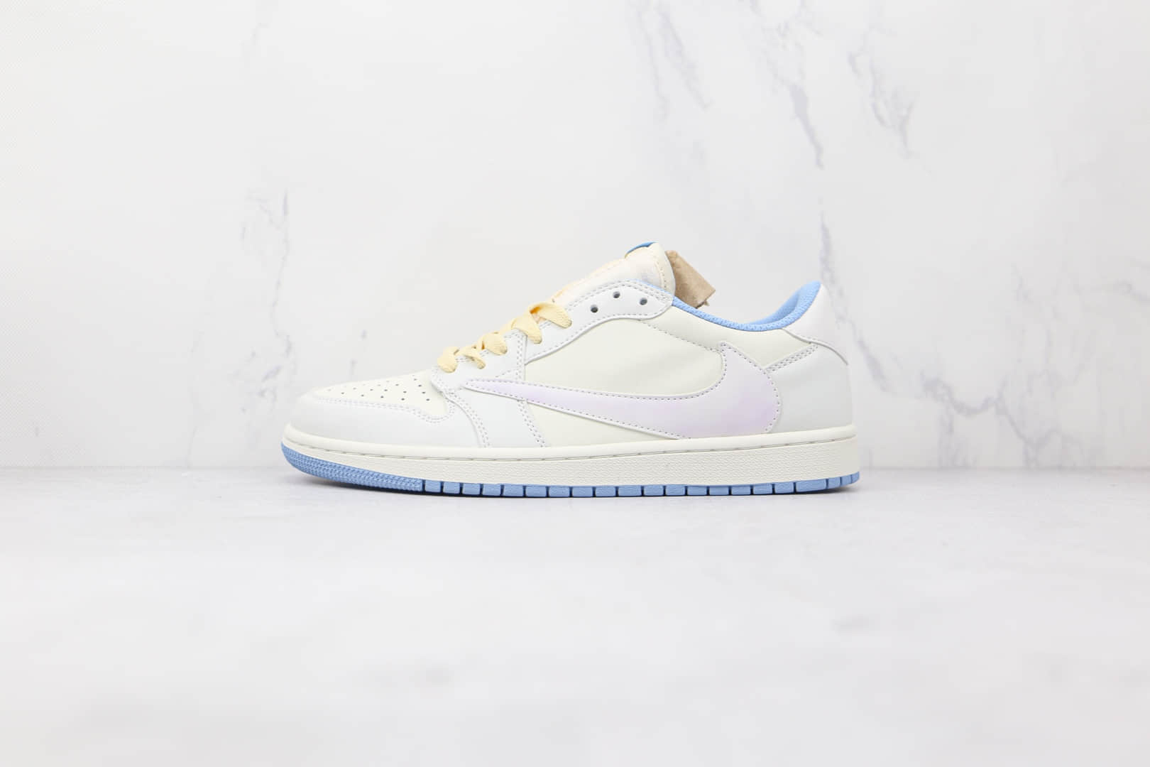 乔丹Air Jordan 1 Low Military Blue x Travis Scott x Fragment三方联名款纯原版本低帮AJ1倒勾米白蓝色热成像板鞋原盒原标 货号:DM7866-148