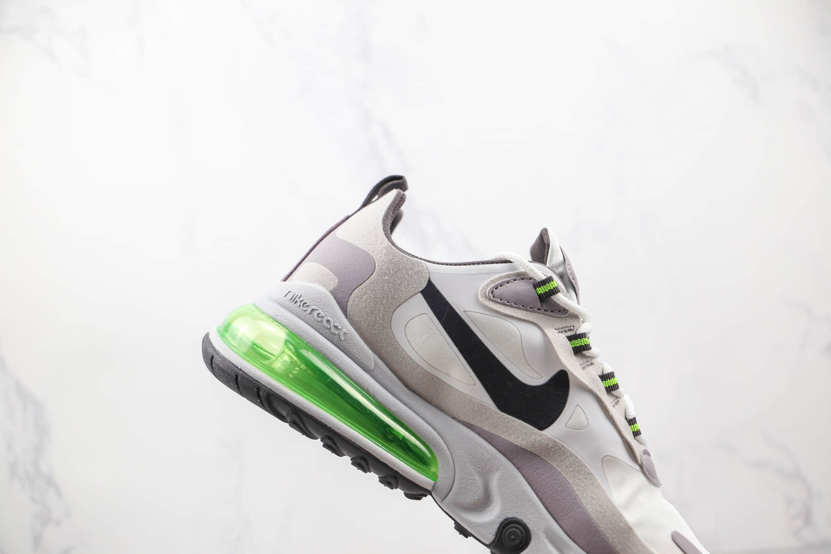 耐克Nike Air Max 270 React纯原版本白灰绿色Max270半掌气垫鞋原档案数据开发 货号:CI3866-100