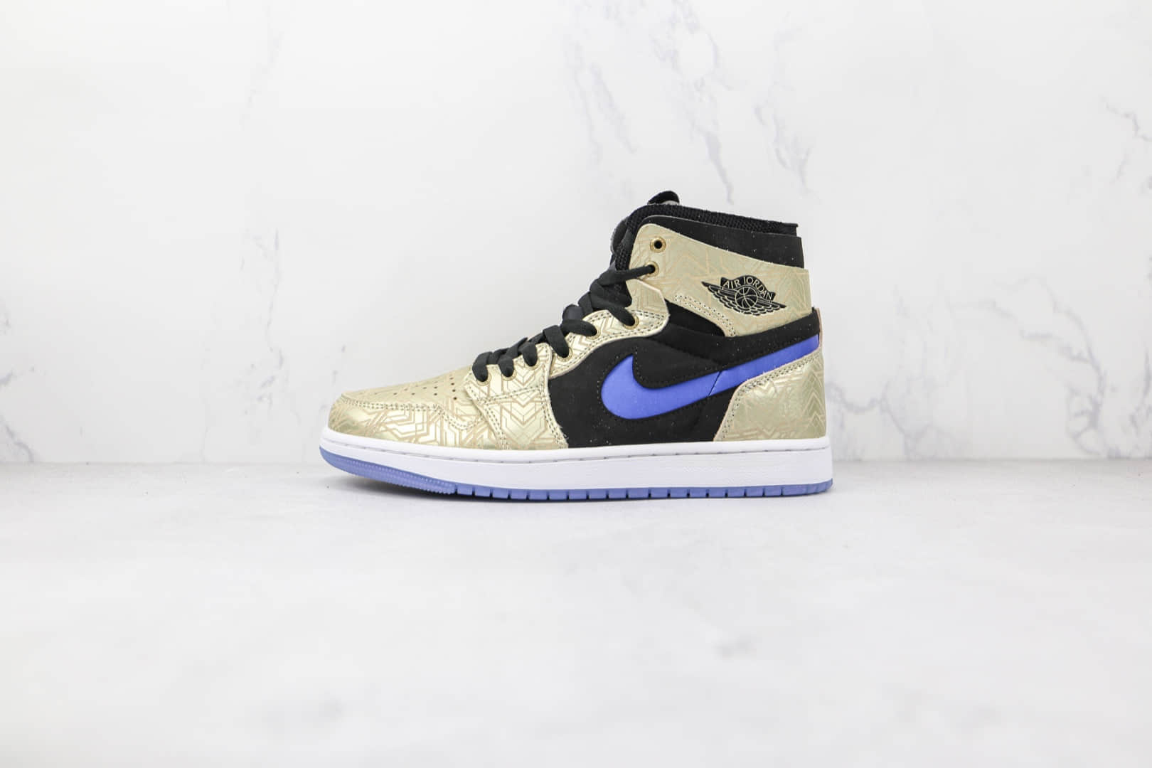 乔丹Air Jordan 1 Zoom CMFT Gold Laser纯原版本高帮AJ1金黑蓝色印花图案板鞋原盒原标 (ID:77200) - 图片1
