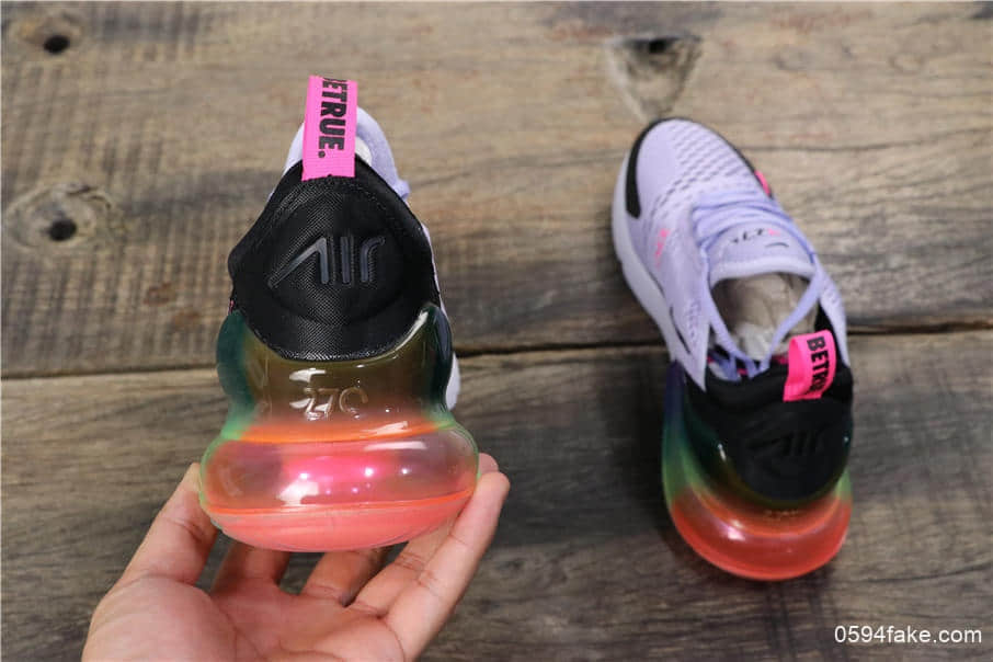 耐克Nike Air Max 270 BETRUE公司级版本270半掌大气垫减震耐磨镭射网眼紫彩虹休闲运动鞋 货号:AR0344-500