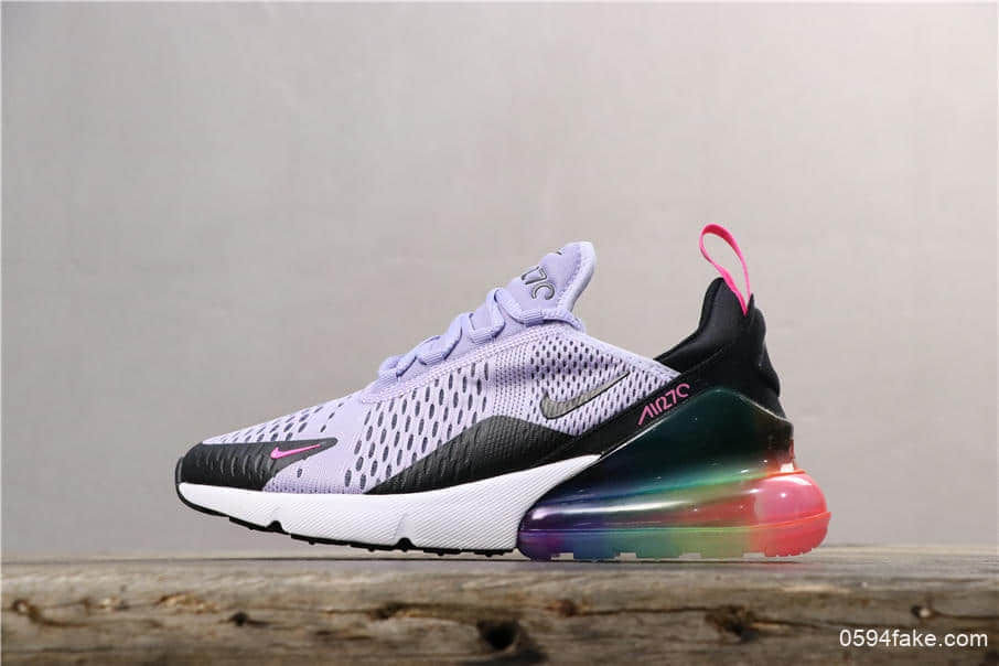 耐克Nike Air Max 270 BETRUE公司级版本270半掌大气垫减震耐磨镭射网眼紫彩虹休闲运动鞋 货号:AR0344-500