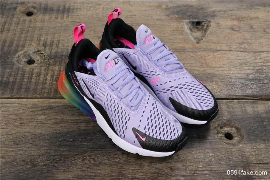 耐克Nike Air Max 270 BETRUE公司级版本270半掌大气垫减震耐磨镭射网眼紫彩虹休闲运动鞋 货号:AR0344-500