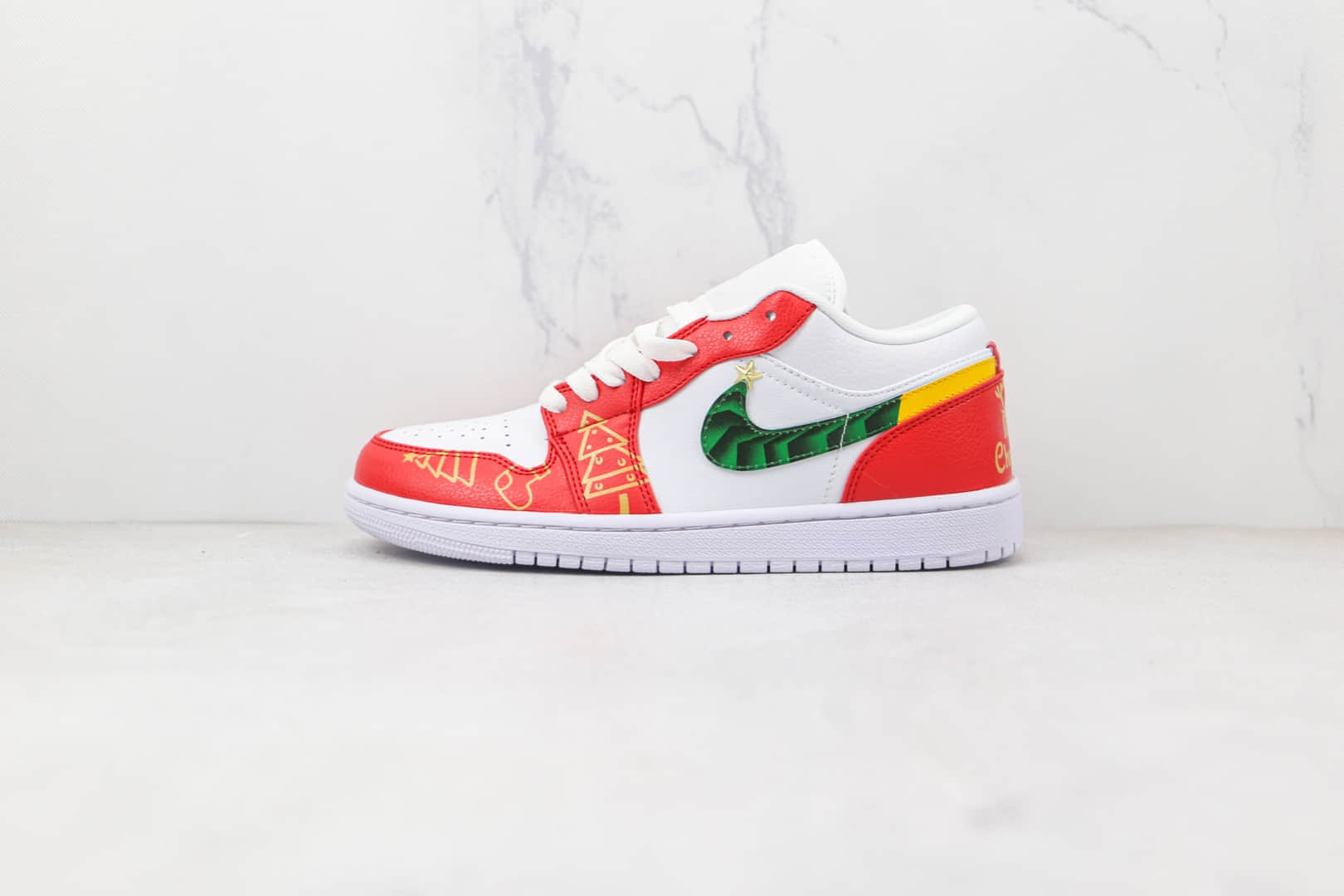乔丹Air Jordan 1 Low纯原版本低帮AJ1白红色圣诞节限定配色板原盒原标 货号:553558-130