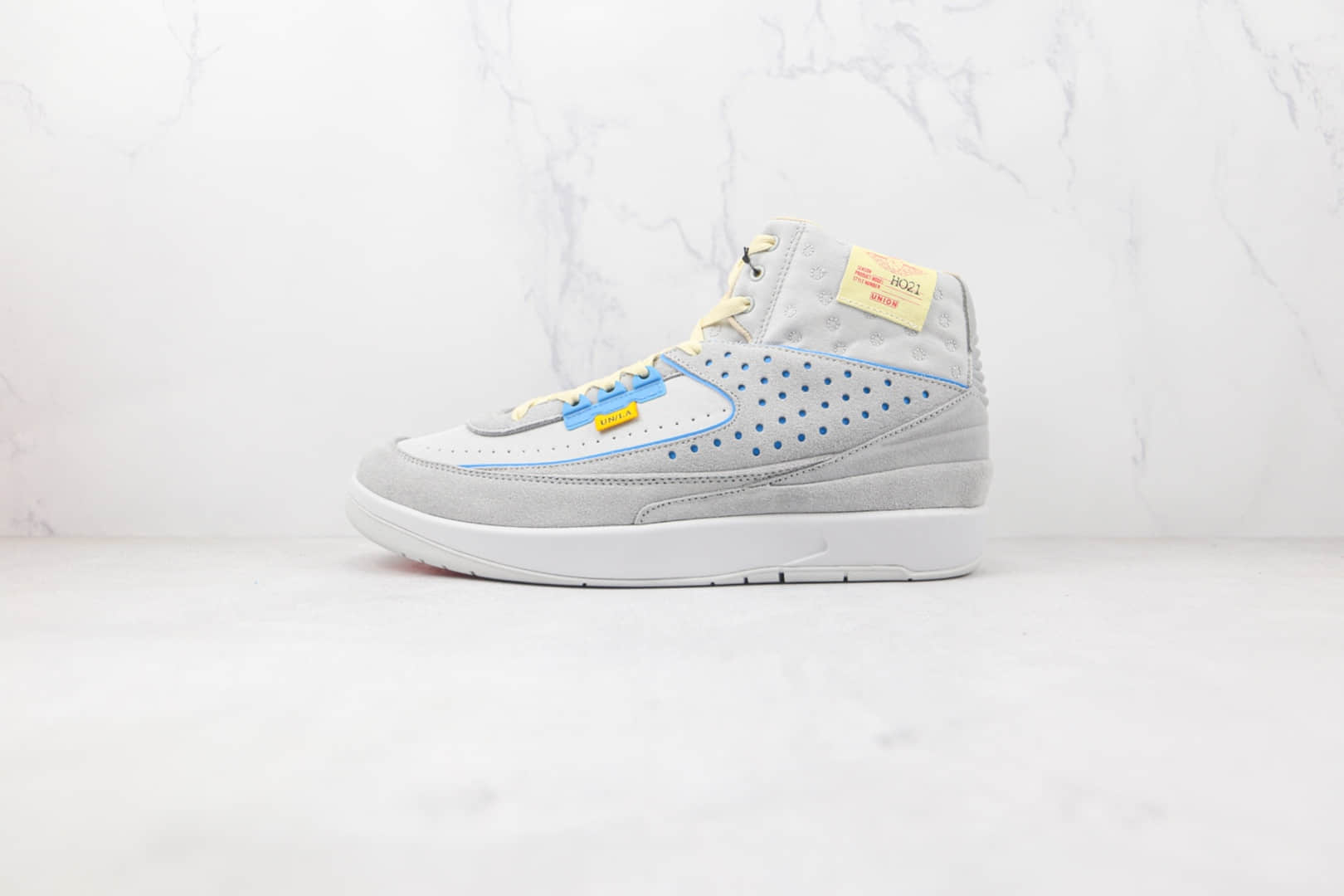 乔丹Air Jordan 2 Grey Fog x Union联名款纯原版本高帮麂皮AJ2灰蓝色篮球鞋原盒原标 (ID:78903) - 图片1