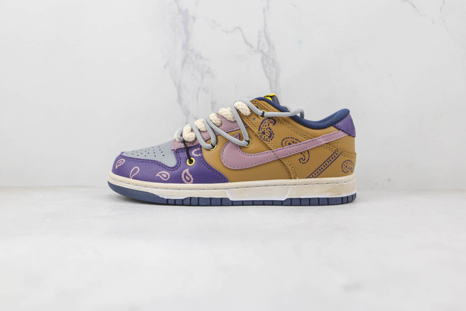 耐克Nike Dunk Low Retro纯原版本低帮DUNK紫棕拼接腰果花配色板鞋原楦头纸板打造 (ID:81305) - 图片1