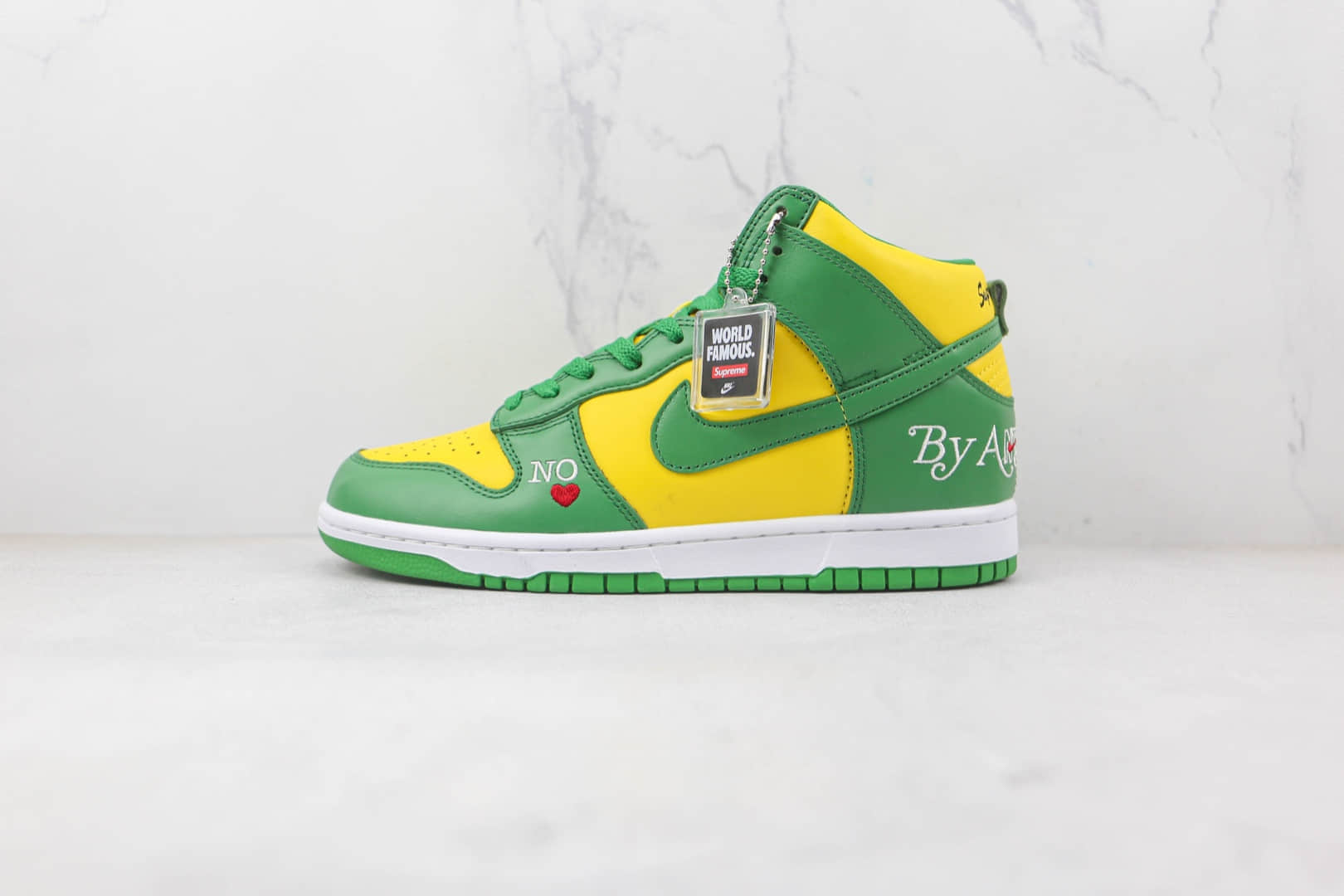 耐克Nike SB Dunk High By Any Means x Supreme联名款纯原版本高帮SB DUNK黄绿色板鞋原楦头纸板打造 (ID:81520) - 图片1