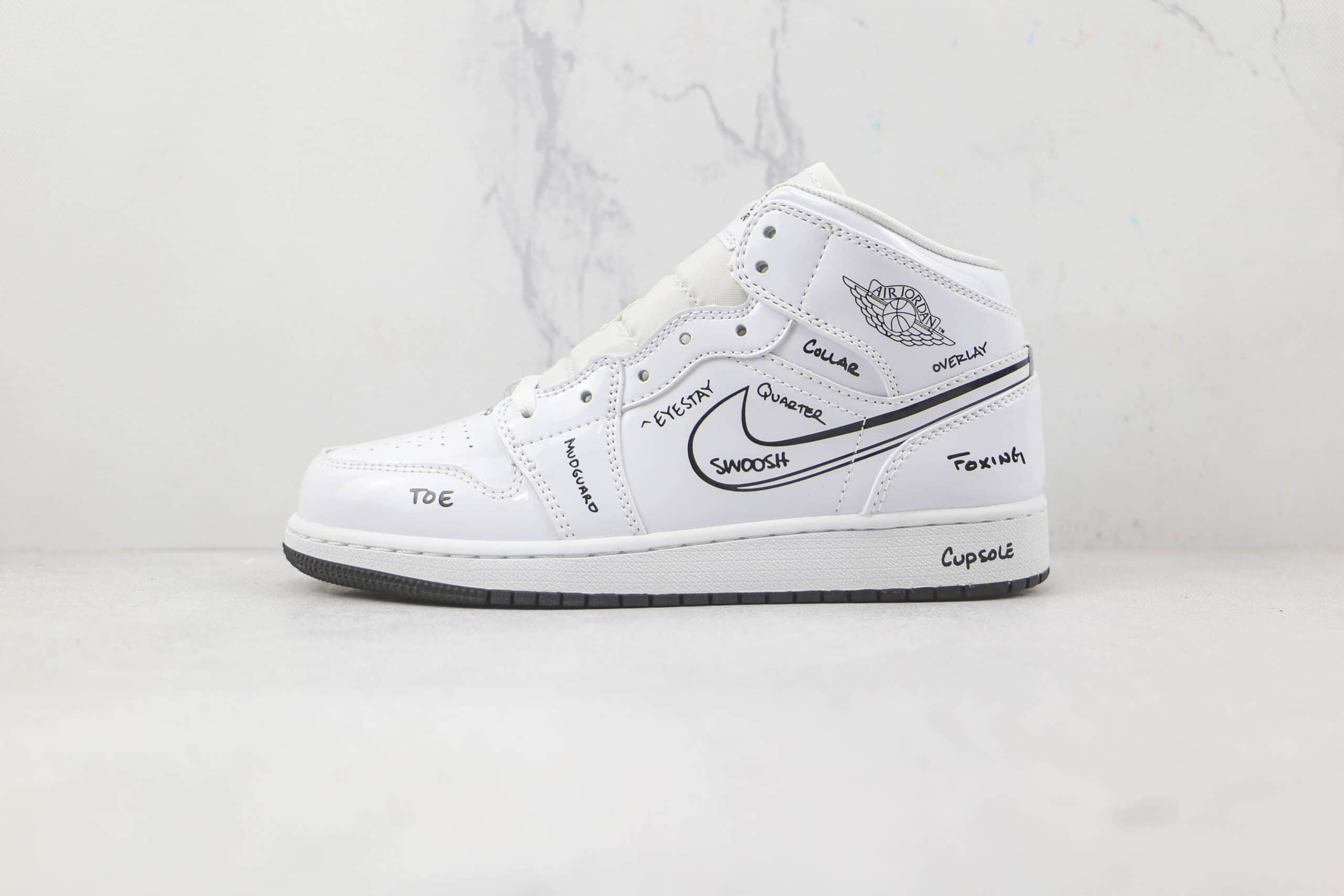 乔丹Air Jordan 1 Mid纯原版本中帮AJ1白涂鸦篮球鞋原楦头纸板打造 (ID:82658) - 图片1
