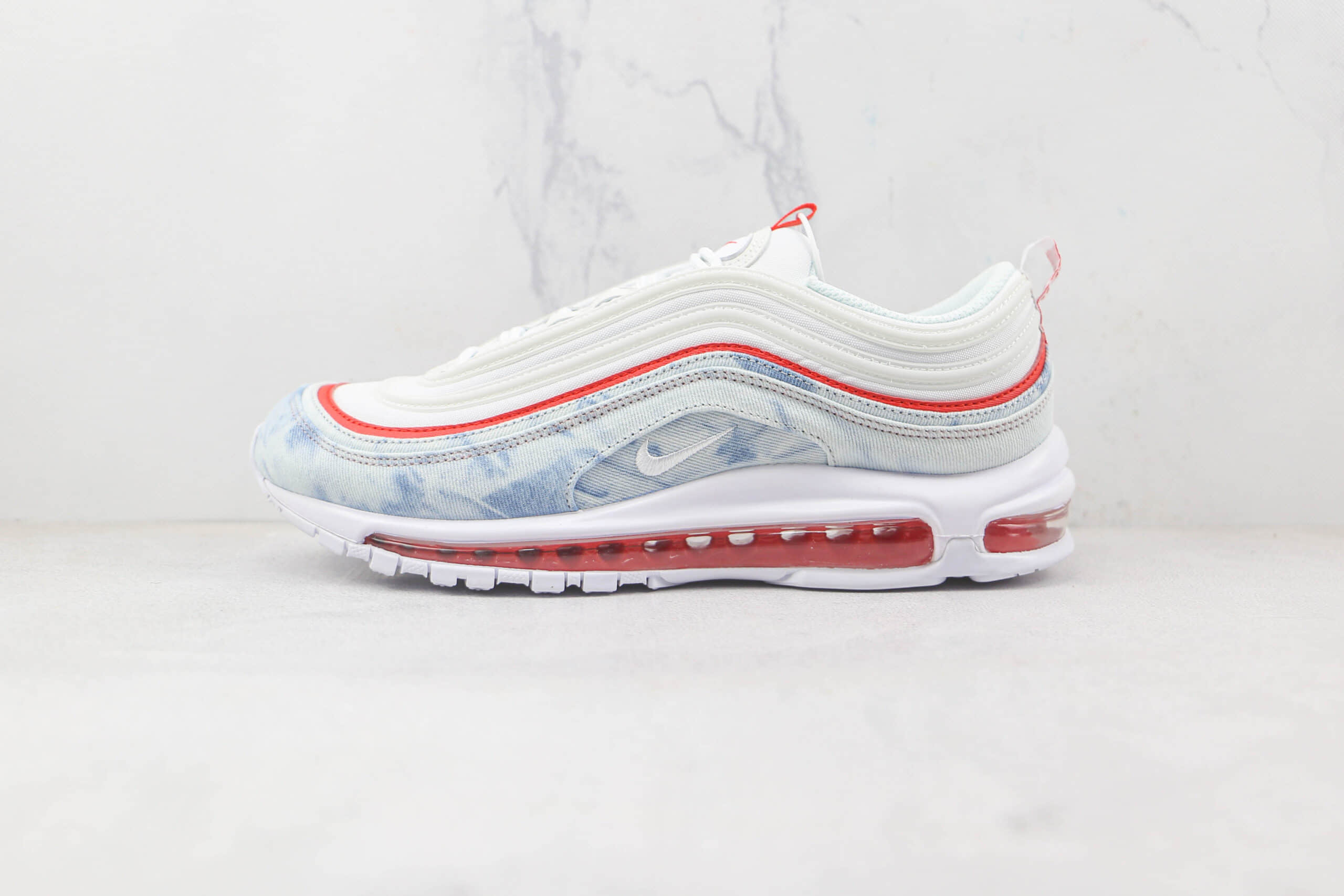 耐克NIKE Air Max 97纯原版本复古丹宁牛仔白红色Max97气垫鞋原楦头纸板打造 (ID:83904) - 图片1