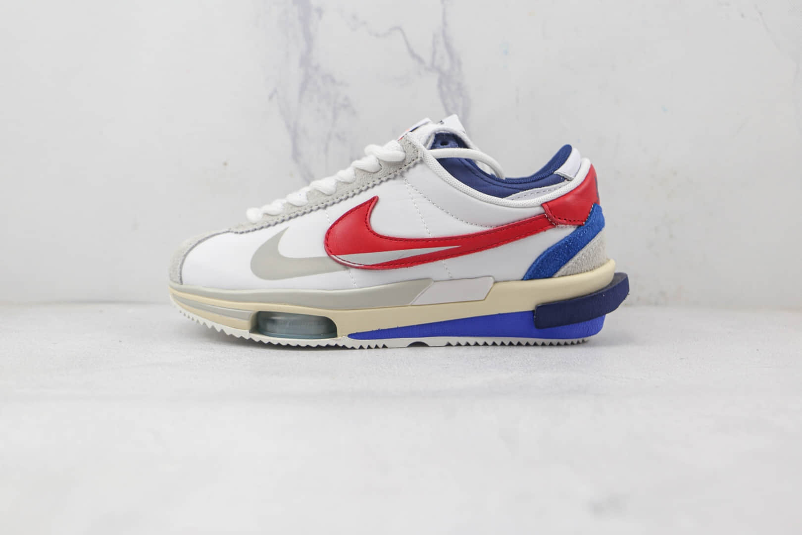 耐克Nike Air Zoom Cortez SP 4.0 Grey White x Sacai联名款纯原版本厚底阿甘白红双勾老爹鞋原盒原标 (ID:85609) - 图片1