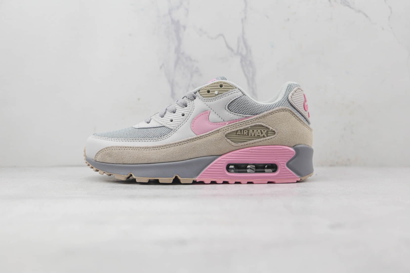 耐克Nike Air Max 90纯原版本粉钩灰麂皮Max气垫鞋原楦头纸板打造原盒原标 (ID:86250) - 图片1