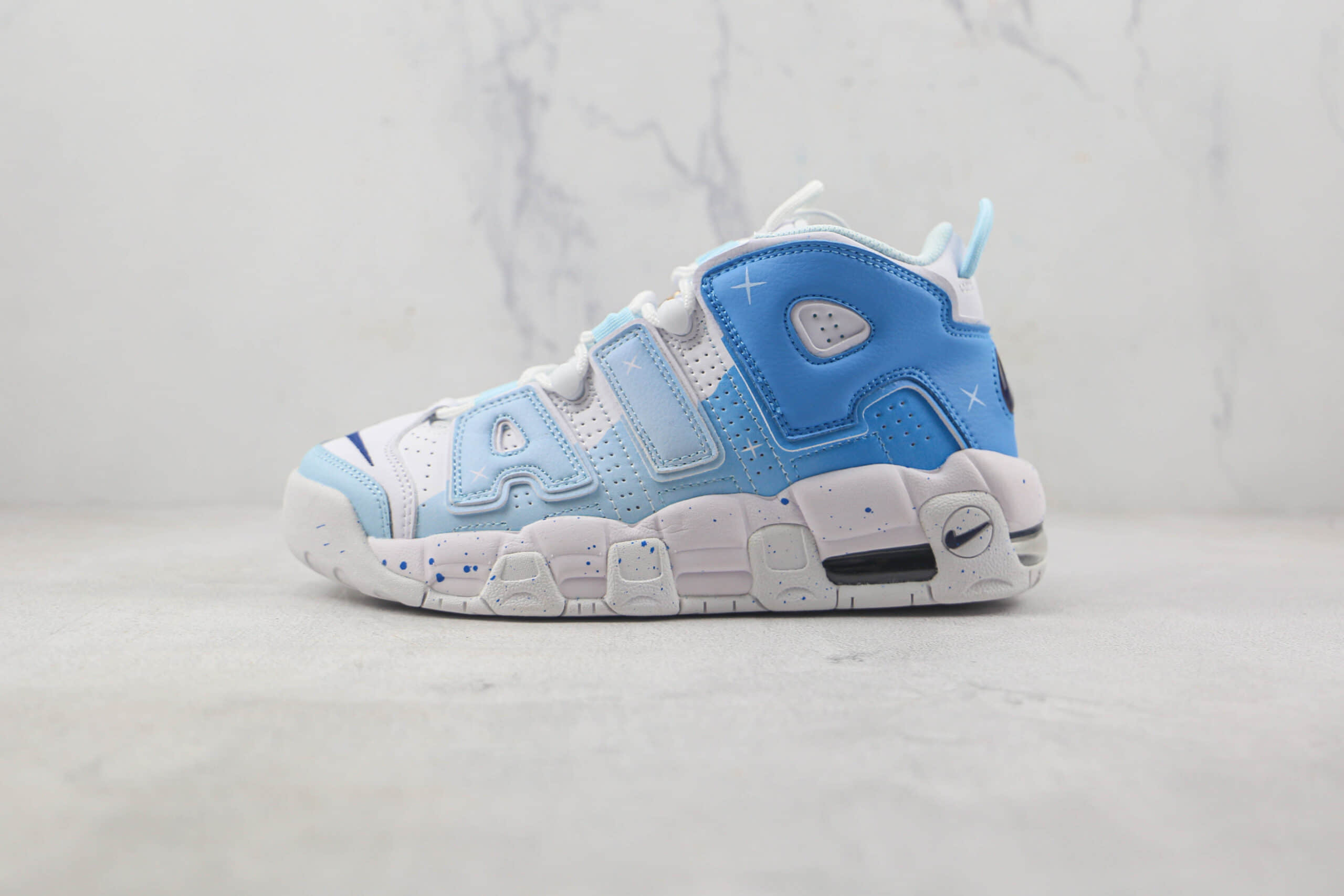 耐克Nike Air More Uptempo莆田纯原复刻版本皮蓬珍珠白蓝渐变篮球鞋原档案数据开发 (ID:87928) - 图片1
