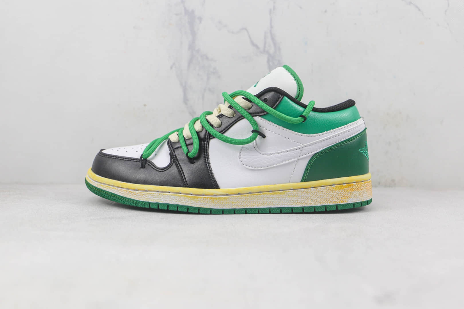 乔丹Air Jordan 1 Low莆田纯原复刻版本低帮AJ1白黑绿色抽绳板鞋内置气垫原楦头纸板打造 (ID:88566) - 图片1