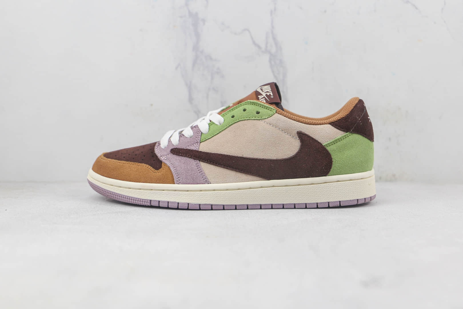 乔丹Air Jordan 1 Low莆田纯原复刻版本低帮AJ1倒钩灰褐绿拼接板鞋原鞋开模 (ID:88662) - 图片1