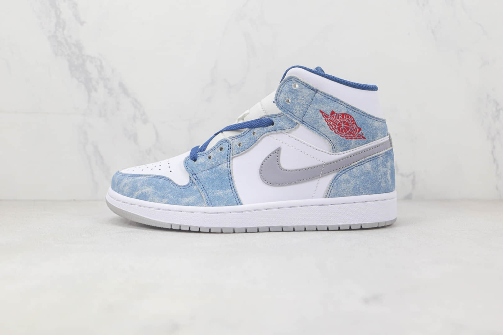 乔丹Air Jordan 1 Mid莆田天花板纯原复刻版本中帮AJ1水洗白蓝色板鞋原档案数据开发 货号:DN3706-401