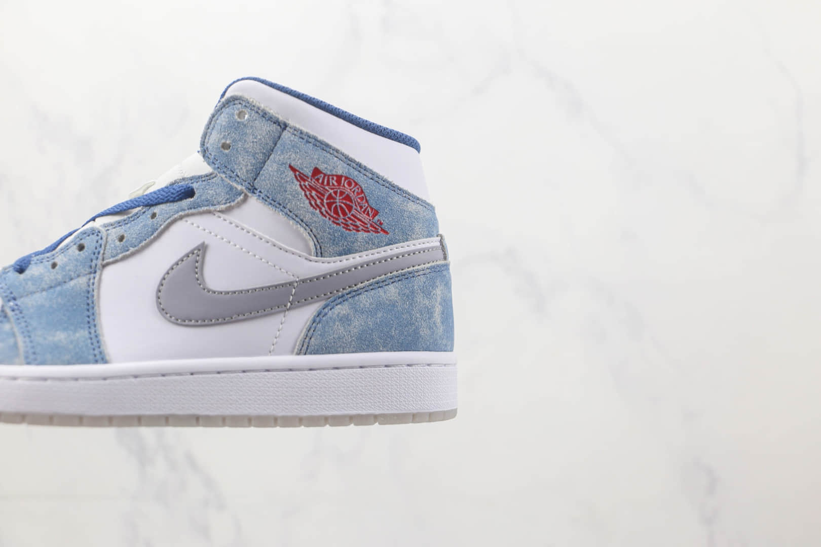 乔丹Air Jordan 1 Mid莆田天花板纯原复刻版本中帮AJ1水洗白蓝色板鞋原档案数据开发 货号:DN3706-401