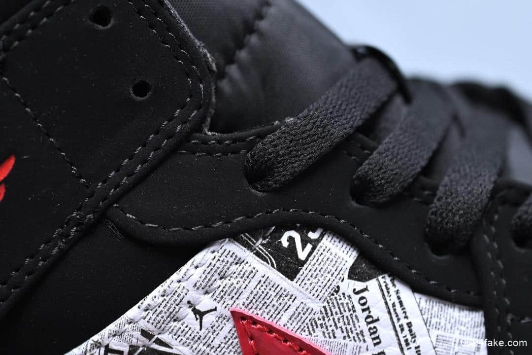 乔丹Air Jordan 1 Mid纯原版本乔老爷涂鸦鞋面AJ1中帮红色钩子小黑红熊猫脚实战篮球鞋 货号:852542-061