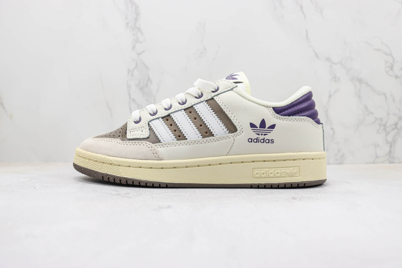 阿迪达斯adidas Centennial 85 Low纯原版本白棕紫色复古板鞋 莆田阿迪达斯货源 货号:IE2369