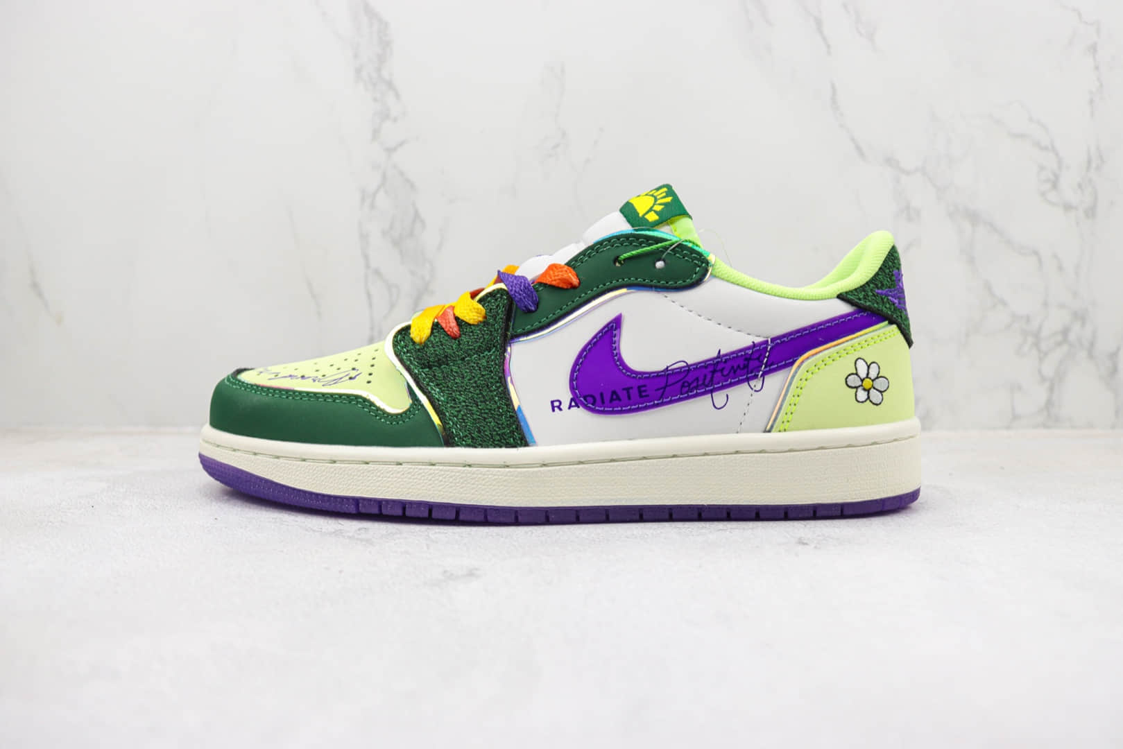 乔丹Air Jordan 1 Low纯原版本低帮AJ1慈善款绿紫色板鞋 莆田天花板AJ1系列 (ID:96937) - 图片1