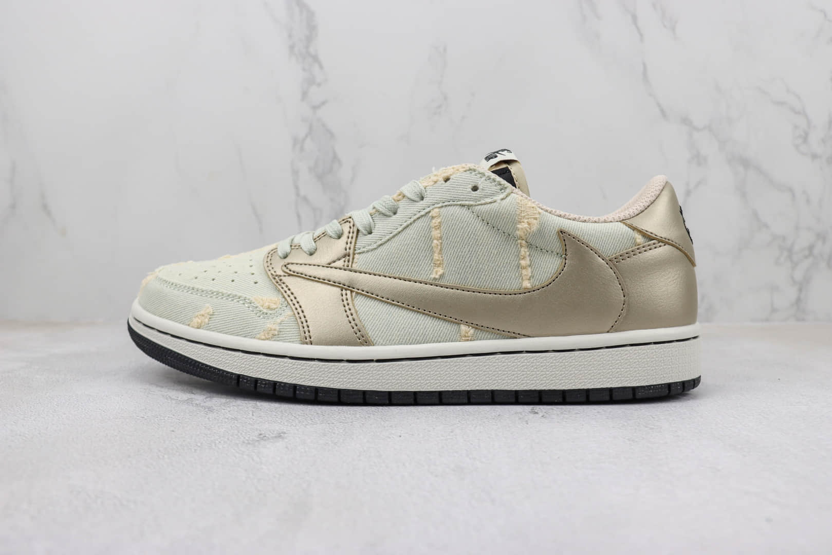 耐克Travis Scott x Air Jordan 1 Low纯原版本TS联名低帮AJ1香槟破洞牛仔倒勾篮球鞋 莆田天花板AJ1系列 货号:DM7866-815