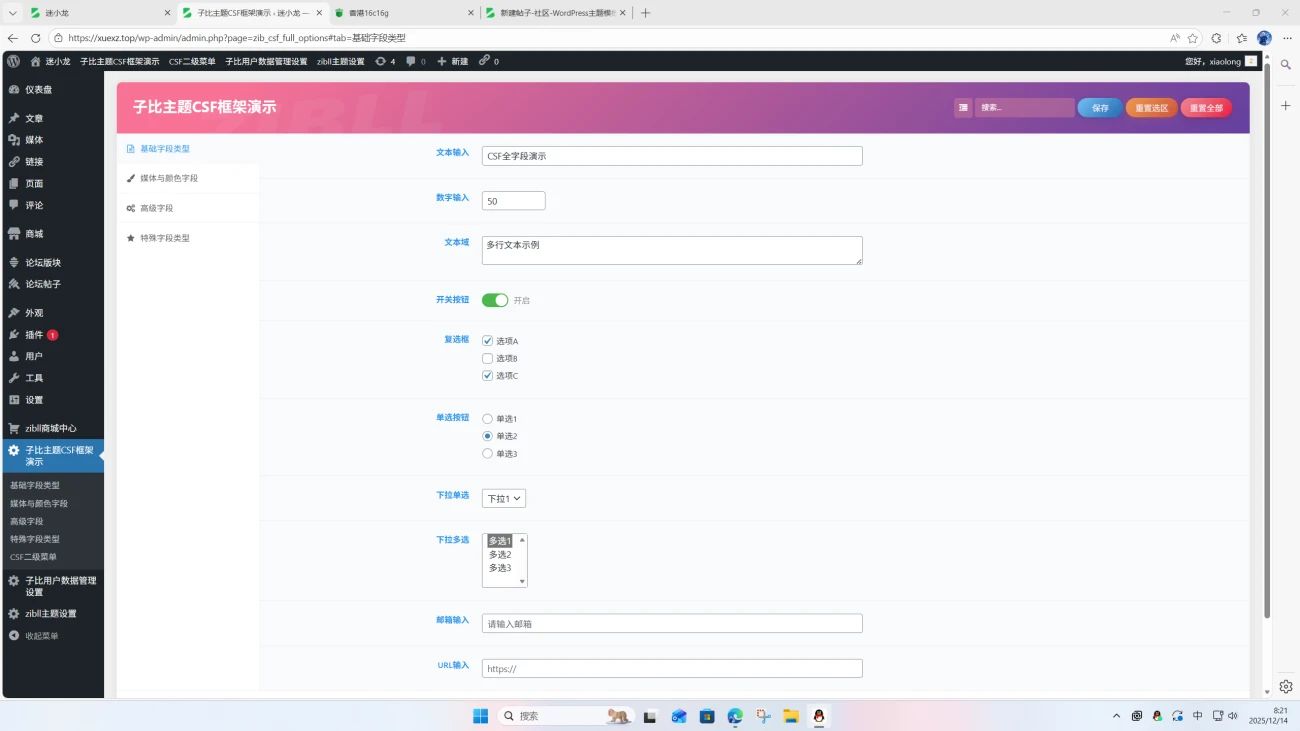 子比CSF框架演示插件模板（集成超多CSF字段） - 图片1