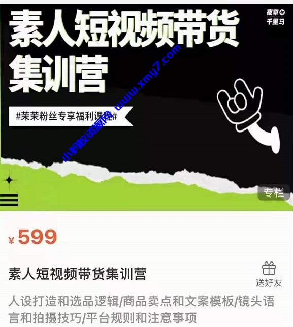夜草与千里马素人短视频带货集训营，薛辉团队价值599元 - 图片1