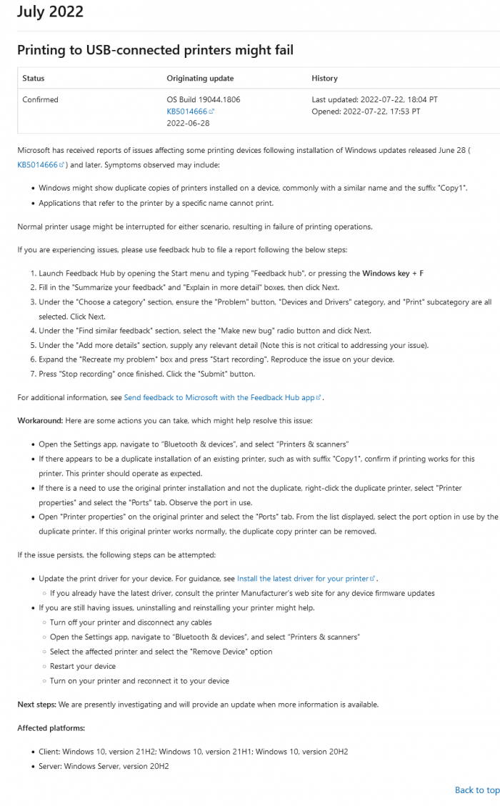 微软承认六月可选更新导致Windows 10出现打印故障 已提供临时解决方案 - 图片1